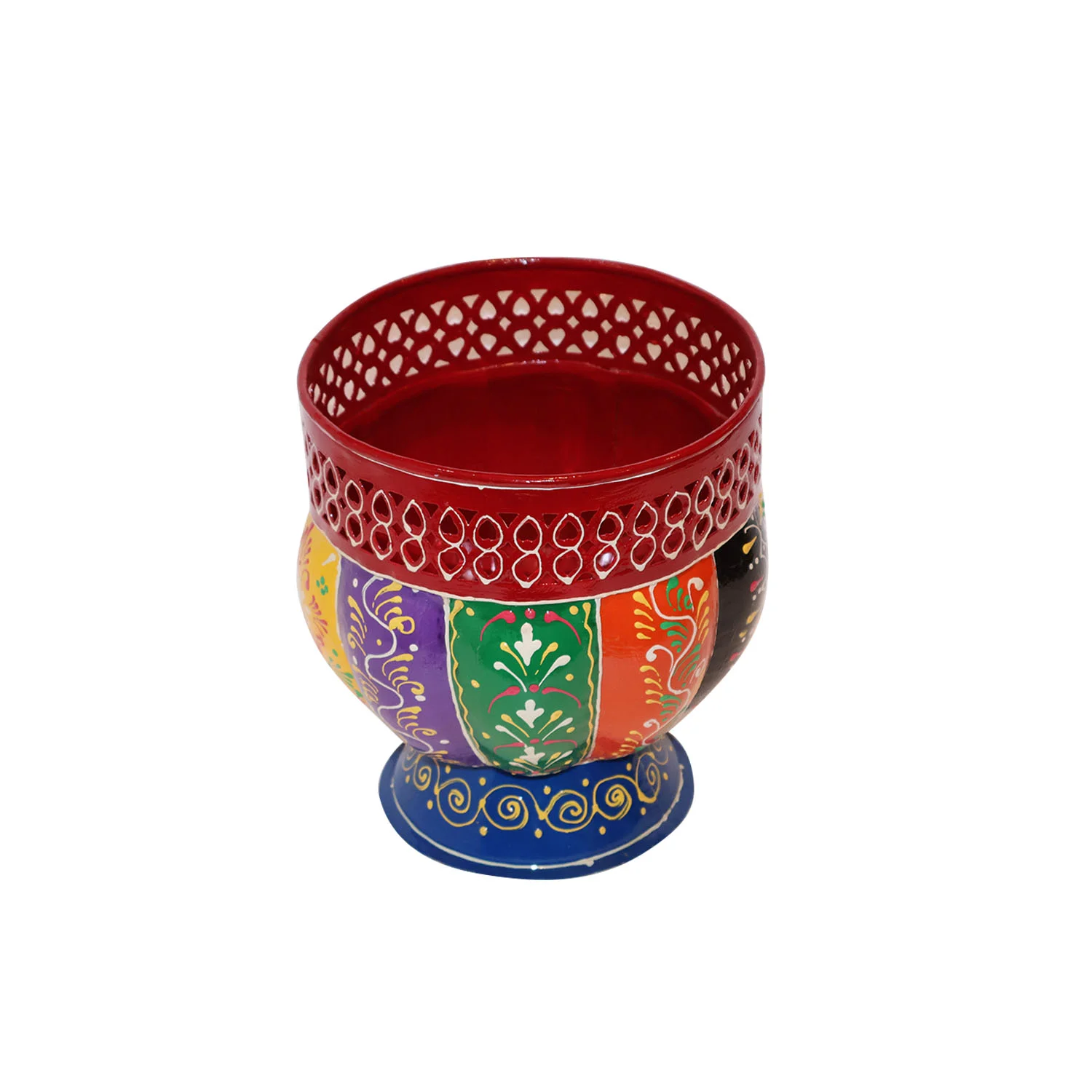 ArtistryBazaar 7"L x 7"W x 8"H inch handmade metal incense holder, multicolor design with decorative cutout patterns, suitable for sticks or cones, ideal for your home, office, or temple.