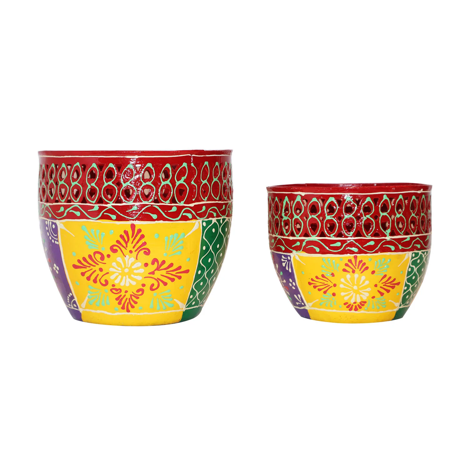 ArtistryBazaar 6"L x 6"W x 5.5"H inch handmade metal incense holder set, unique, multi-color designs, small & large sizes, beautiful cutouts for meditation, home decor, and relaxation.