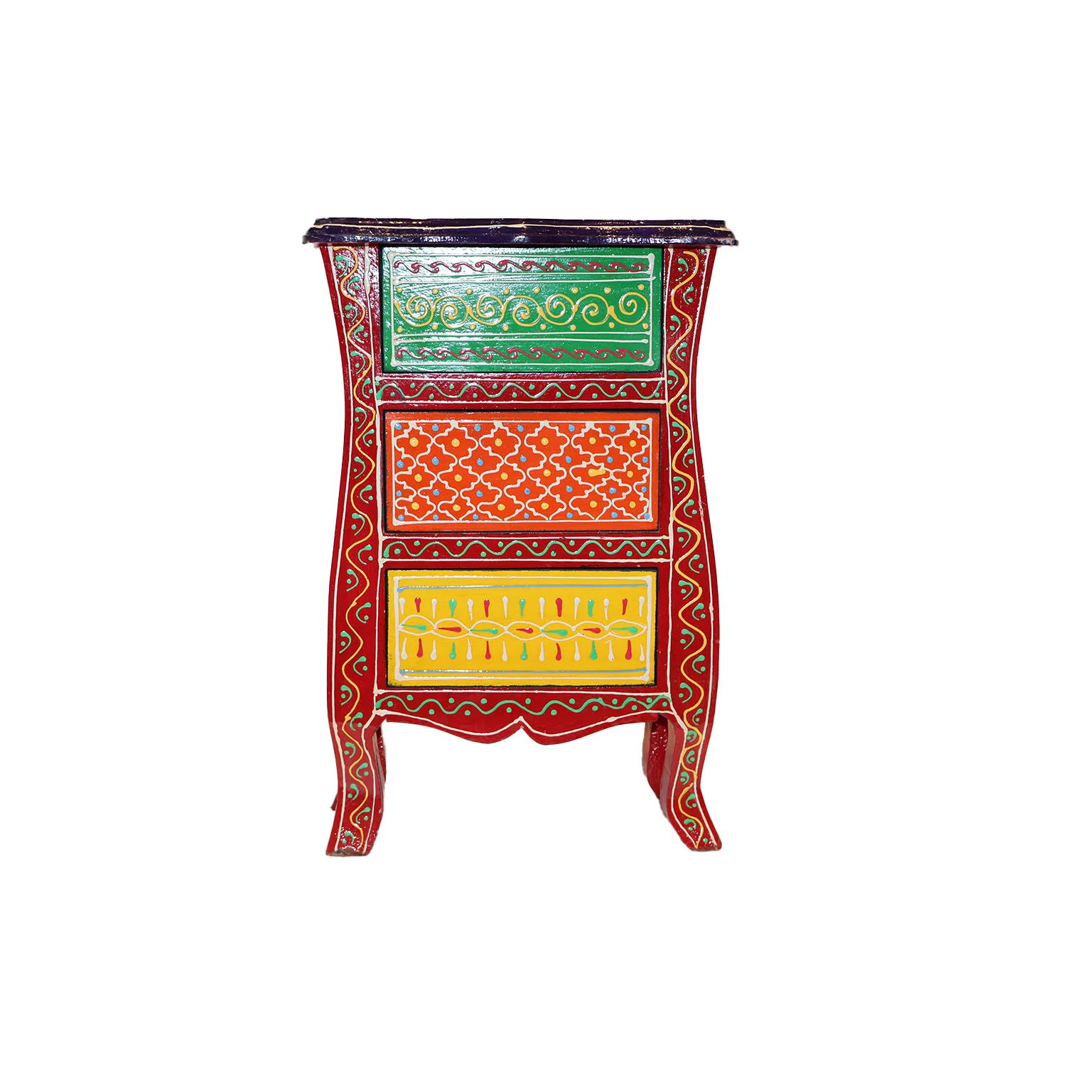 ArtistryBazaar 7.5"L x 4"W x 12"H inch handcrafted wooden organizer with 3 pull-out drawers, store trinkets, jewelry, & small acessories, embellish your shelf, desk, or dressing table.