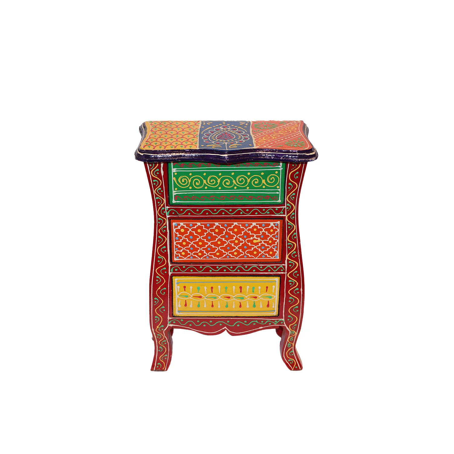 ArtistryBazaar 7.5"L x 4"W x 12"H inch handcrafted wooden organizer with 3 pull-out drawers, store trinkets, jewelry, & small acessories, embellish your shelf, desk, or dressing table.