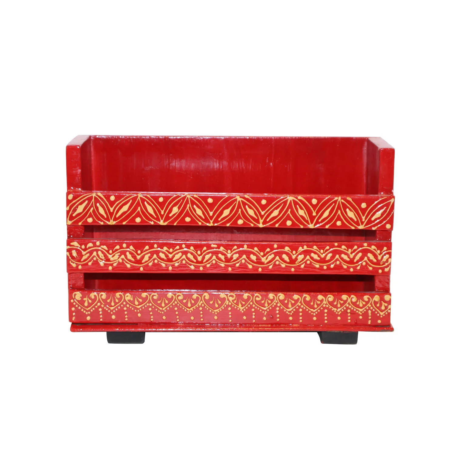 ArtistryBazaar 10"L x 3.5"W x 6"H inch 100% handmade wooden magazine rack, a spacious red masterpiece with speckled designs for effortless style and organized living spaces.
