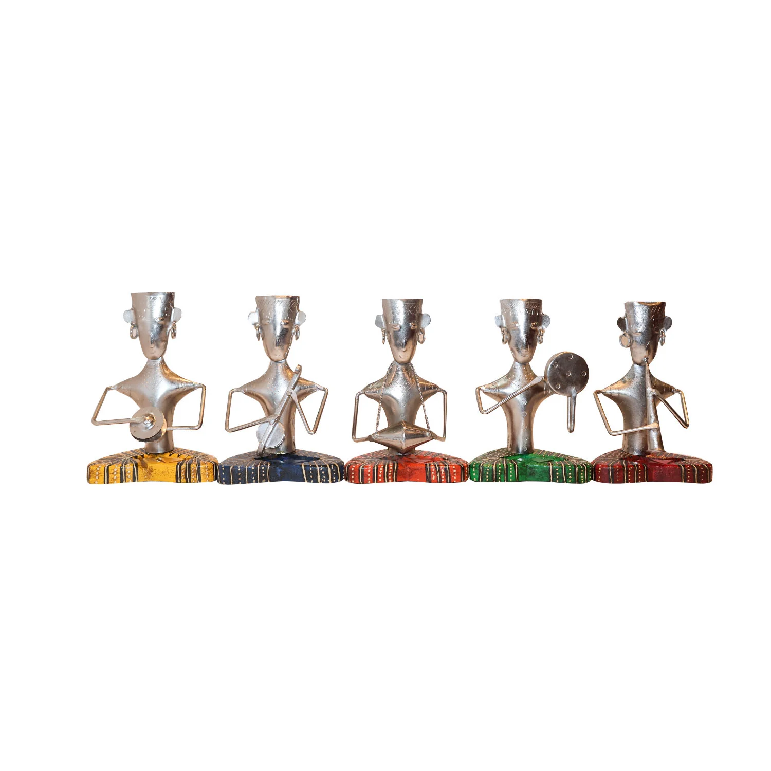 ArtistryBazaar 4.5"L x 3"W x 7"H inch handmade musicians figures set, colorful metal decor, ideal for music studios, living rooms or giving gifts, unique home decor.