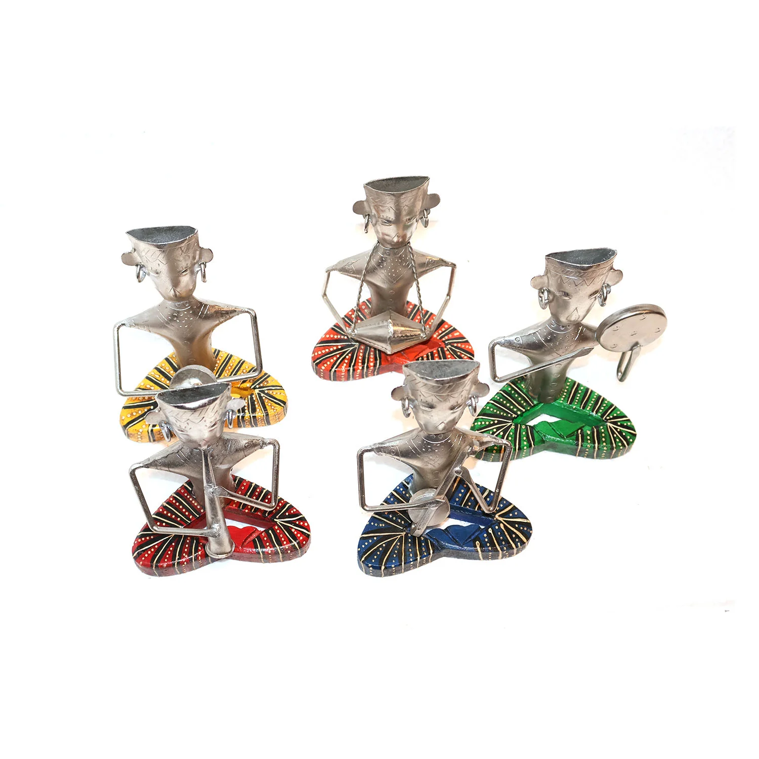 ArtistryBazaar 4.5"L x 3"W x 7"H inch handmade musicians figures set, colorful metal decor, ideal for music studios, living rooms or giving gifts, unique home decor.