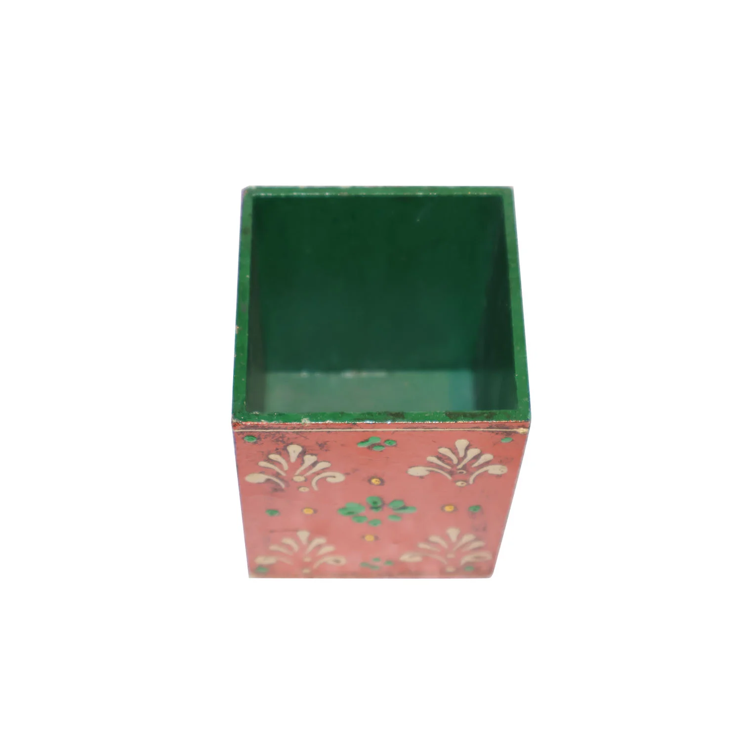 ArtistryBazaar 3"L x 3"W x 4"H inch handcrafted wooden pen & pencil holder with colorful floral design, sturdy desk organizer to keep pens, pencils, brushes, and small supplies.