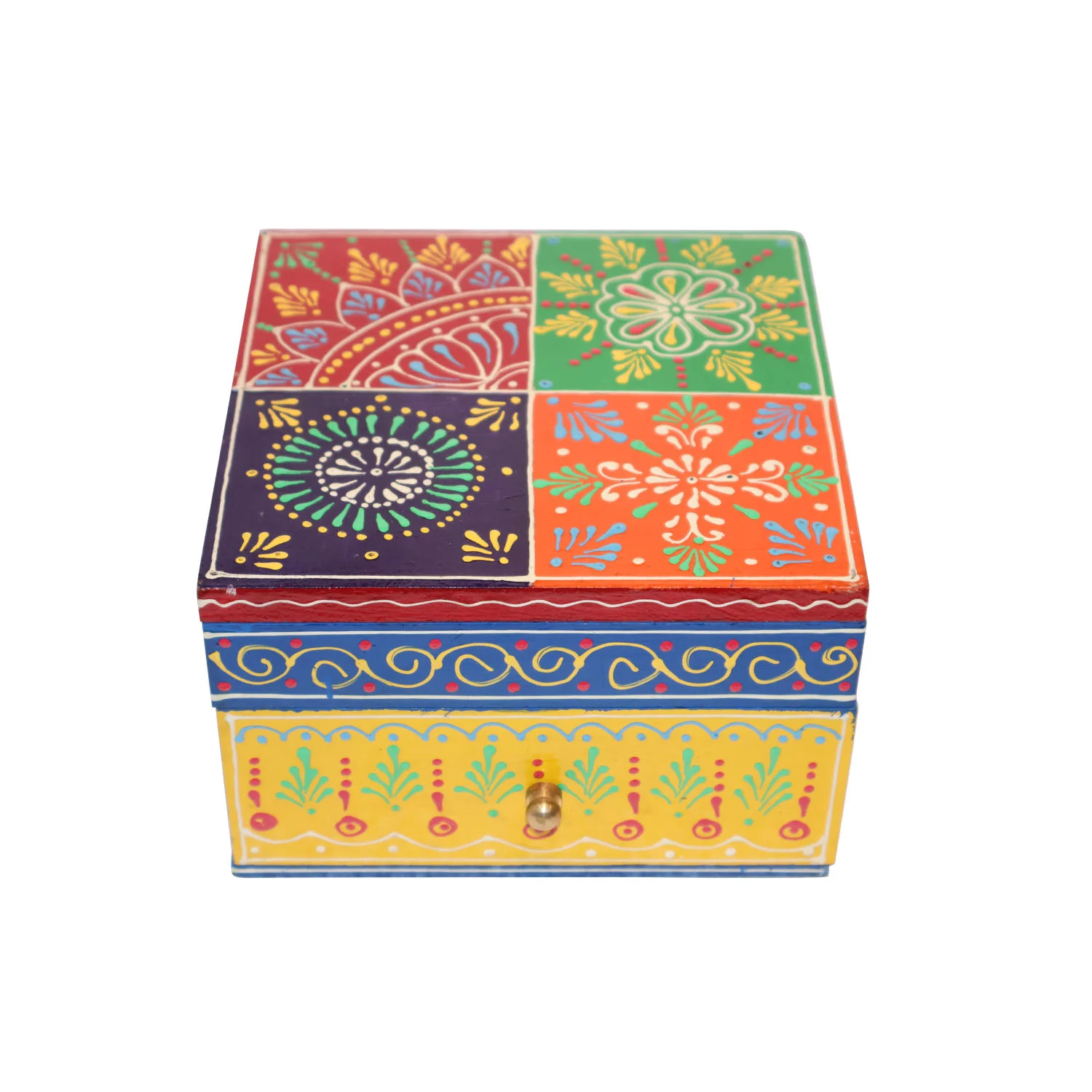 ArtistryBazaar 6.5"L x 6.5"W x 4"H inch multicolor handmade storage box with a single drawer, flecked design on the surface, best for small essentials & home decor style.