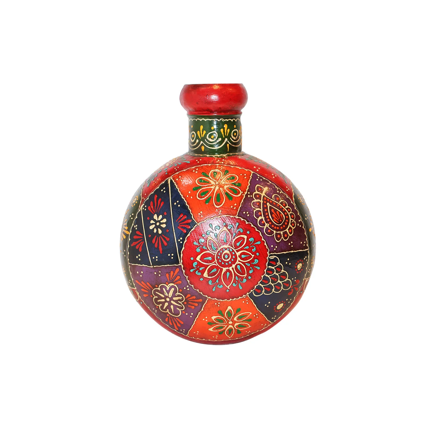 ArtistryBazaar 8"L x 5"W x 10"H inch handcrafted wooden flower pot, creatively colored with different floral and geometric designs, ideal for your flowers, a delightful decor item.
