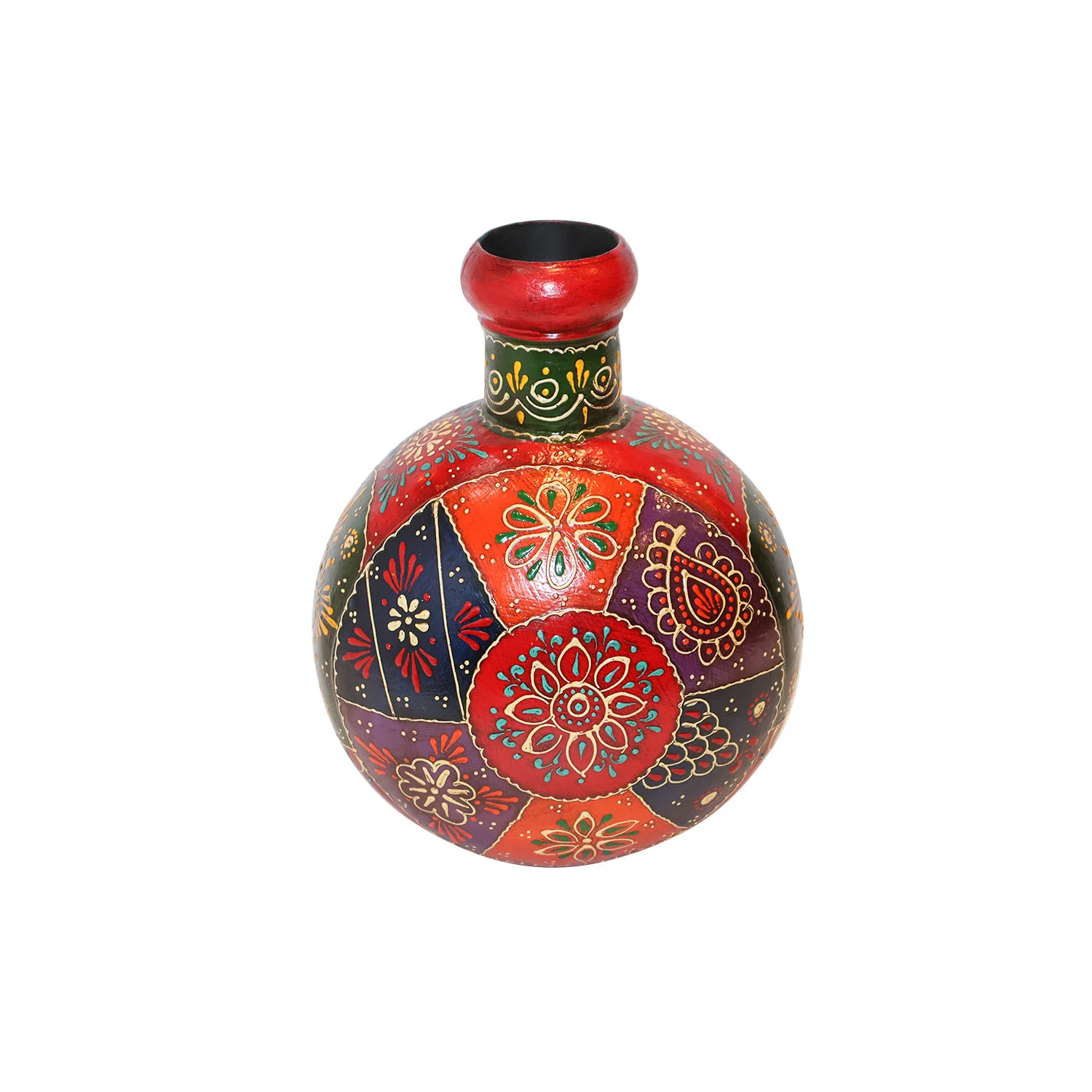 ArtistryBazaar 8"L x 5"W x 10"H inch handcrafted wooden flower pot, creatively colored with different floral and geometric designs, ideal for your flowers, a delightful decor item.