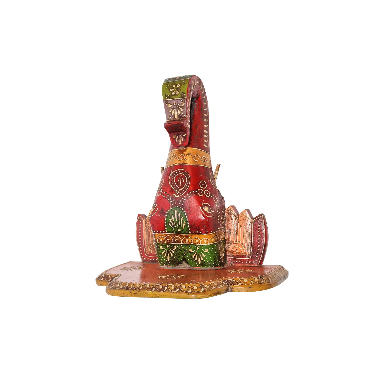 ArtistryBazaar 12"L x 8"W x 13"H inch ethnic wooden wall-hanging decor, handmade by the local artisans, intricate carvings, multicolored gold, red & green accents, a unique gift option.