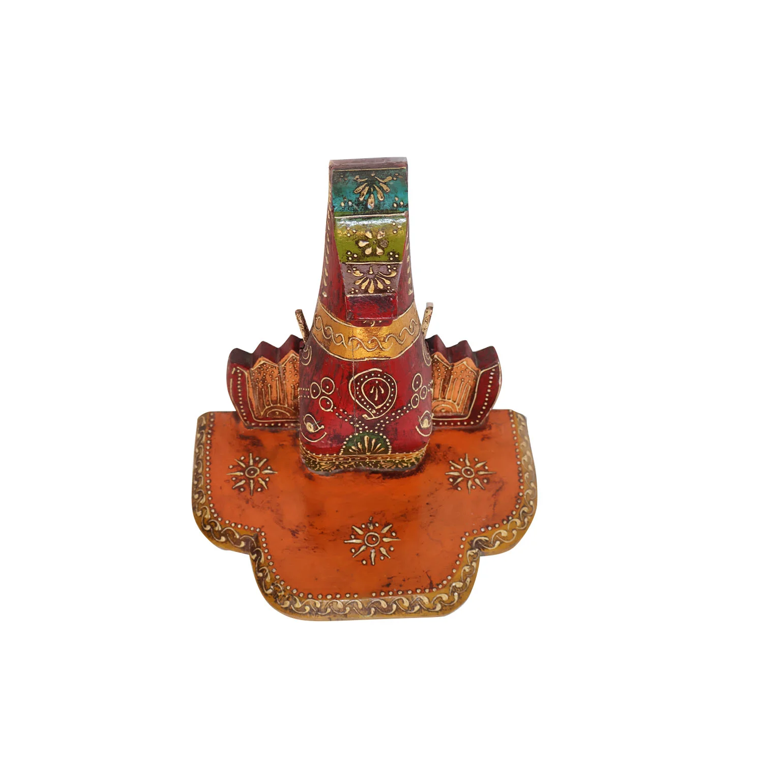 ArtistryBazaar 12"L x 8"W x 13"H inch ethnic wooden wall-hanging decor, handmade by the local artisans, intricate carvings, multicolored gold, red & green accents, a unique gift option.