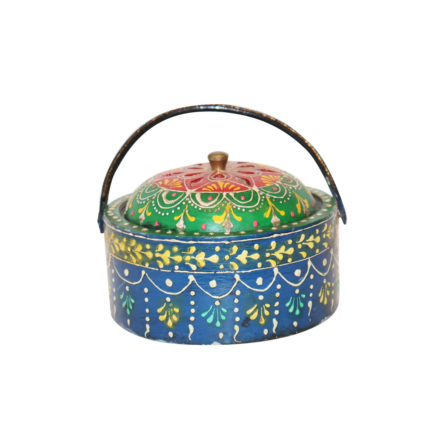 ArtistryBazaar 10.5"L x 9.5"W x 3"H inch wooden storage box with floral design, handcrafted round box with lid & handle, perfect for storing food or small essentials.