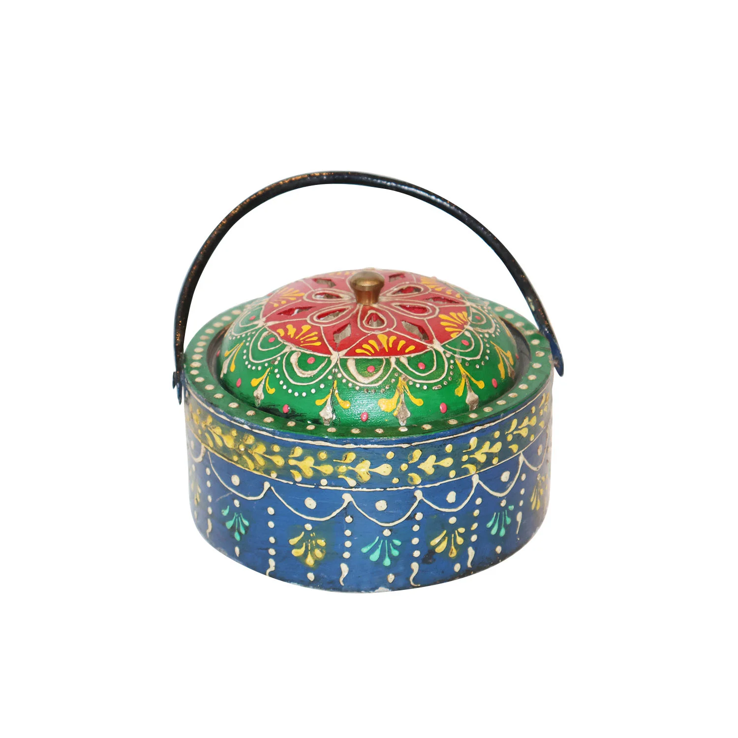 ArtistryBazaar 10.5"L x 9.5"W x 3"H inch wooden storage box with floral design, handcrafted round box with lid & handle, perfect for storing food or small essentials.