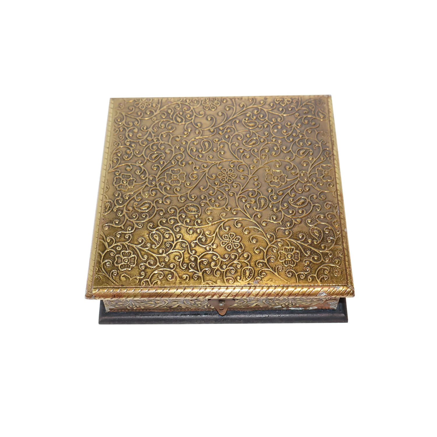 ArtistryBazaar 8"L x 8"W x 2"H inch handmade wooden jewelry box, gold finish, square design, perfect for storing jewelry, small treasures & gifting, great addition for your closet.