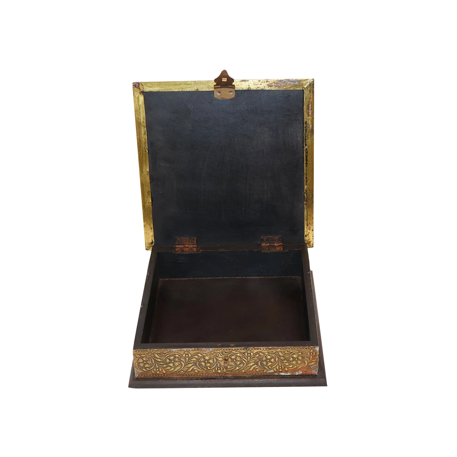 ArtistryBazaar 8"L x 8"W x 2"H inch handmade wooden jewelry box, gold finish, square design, perfect for storing jewelry, small treasures & gifting, great addition for your closet.