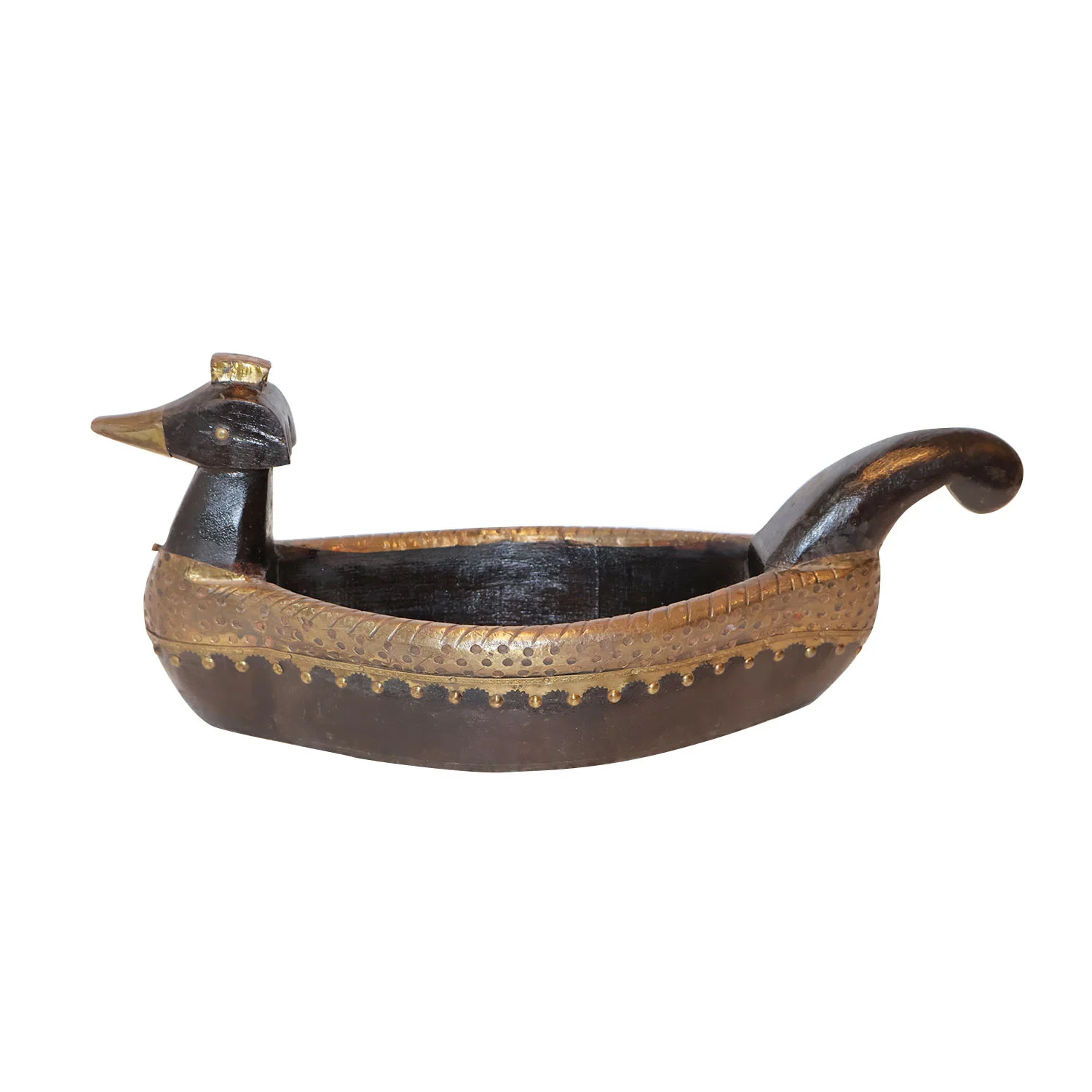ArtistryBazaar 17"L x 6"W x 7"H inch handmade bird-shaped wooden snack & fruit bowl with sparkling gold details, perfect for your dining table, kitchen, or living room decor!