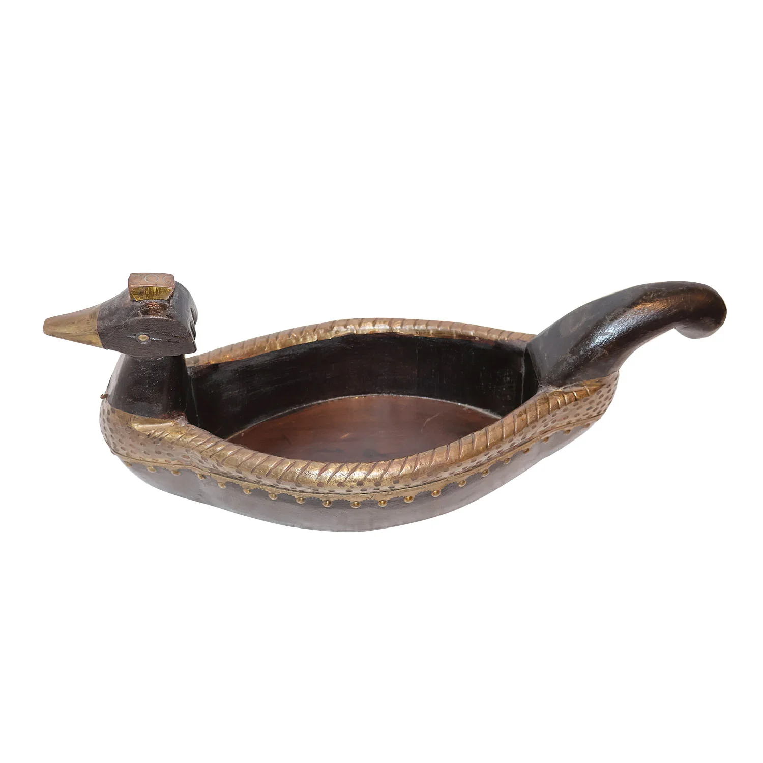 ArtistryBazaar 17"L x 6"W x 7"H inch handmade bird-shaped wooden snack & fruit bowl with sparkling gold details, perfect for your dining table, kitchen, or living room decor!