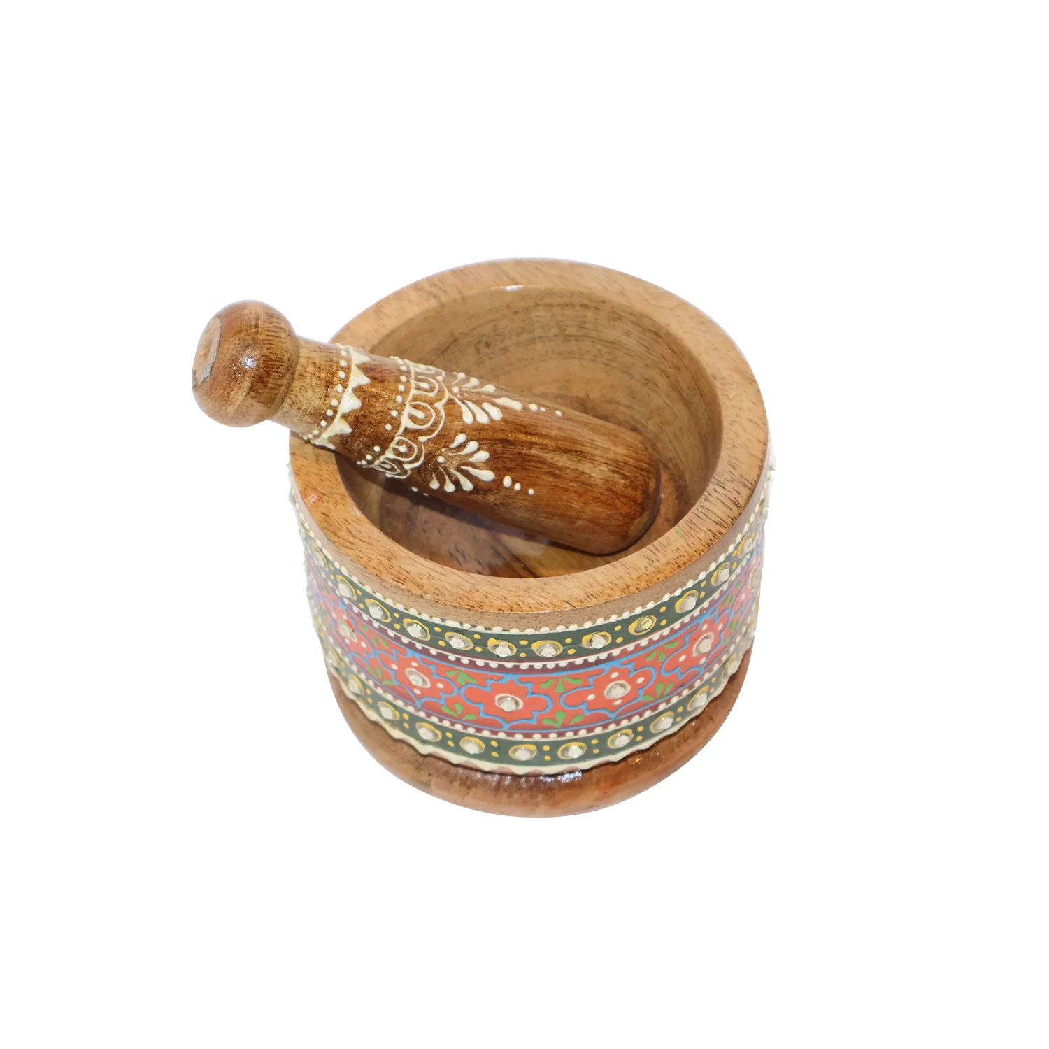 ArtistryBazaar 5"L x 5"W x 5"H inch 100% handmade wooden mortar and pestle set, traditional design, crafted by local artisans, meant for grinding spices & decorating your kitchen.