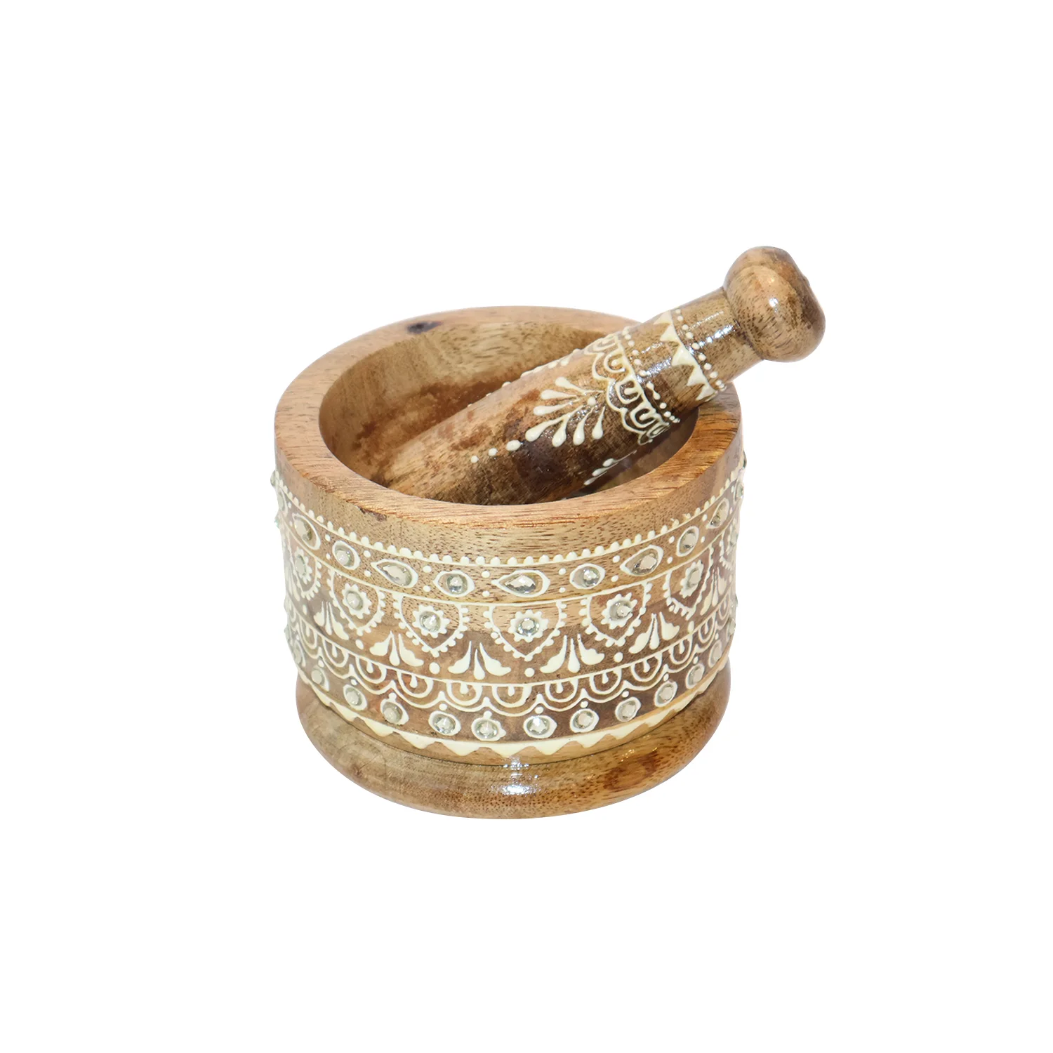 ArtistryBazaar 5"L x 5"W x 5"H inch handmade wooden mortar and pestle set, suitable for grinding spices and herbs, vintage design, built to stand the test of time. 