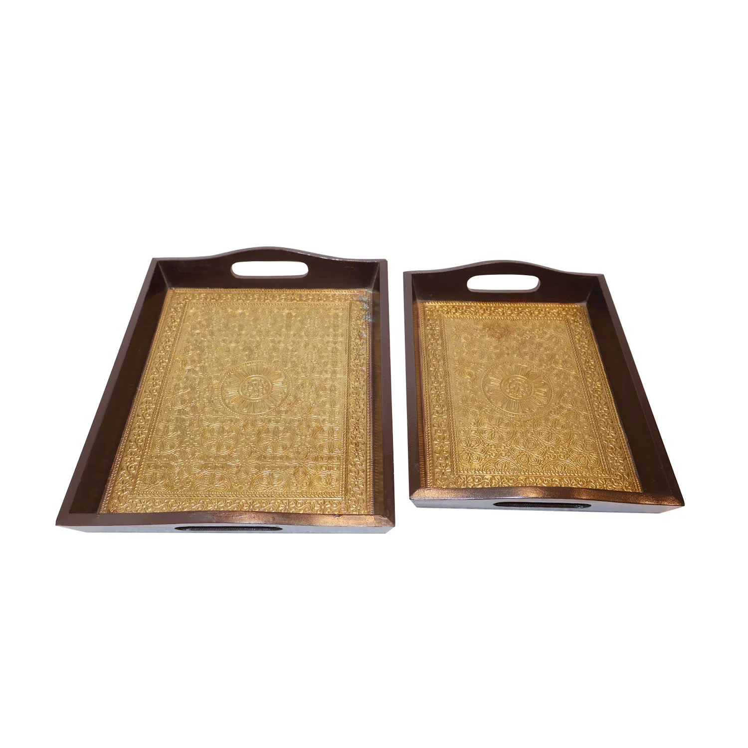 ArtistryBazaar 15"L x 12"W x 2"H inch handmade tray set with golden finish, made of high-quality wood, easy to use, perfect for serving, organizing, and impressing guests.