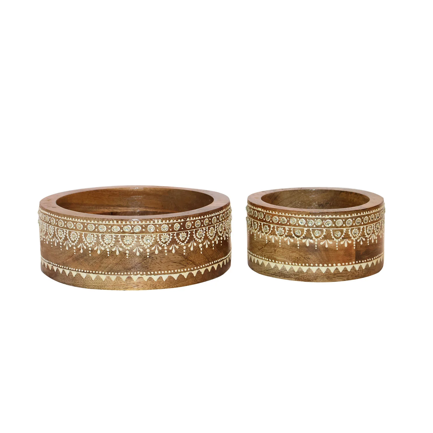 ArtistryBazaar 8"L x 8"W x 3.5"H inch set of 2 handcrafted wooden trinket holders, carved design for jewelry, coins, and small essentials, best investment for your home decor.