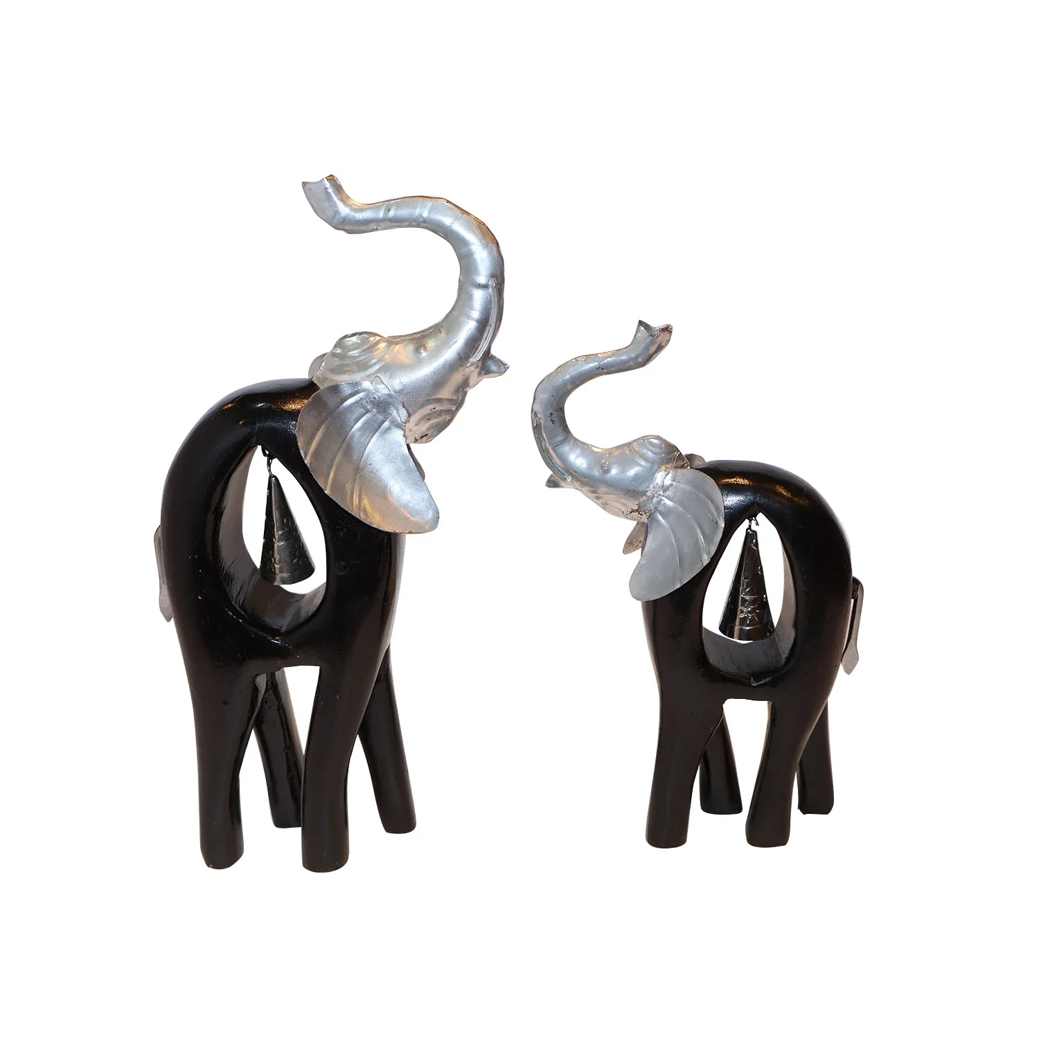 ArtistryBazaar 8"L x 3"W x 14"H inch handmade wooden & metal elephant figurine set, showcases for your home, made with care by local artisans, a perfect gift for home decor enthusiasts.