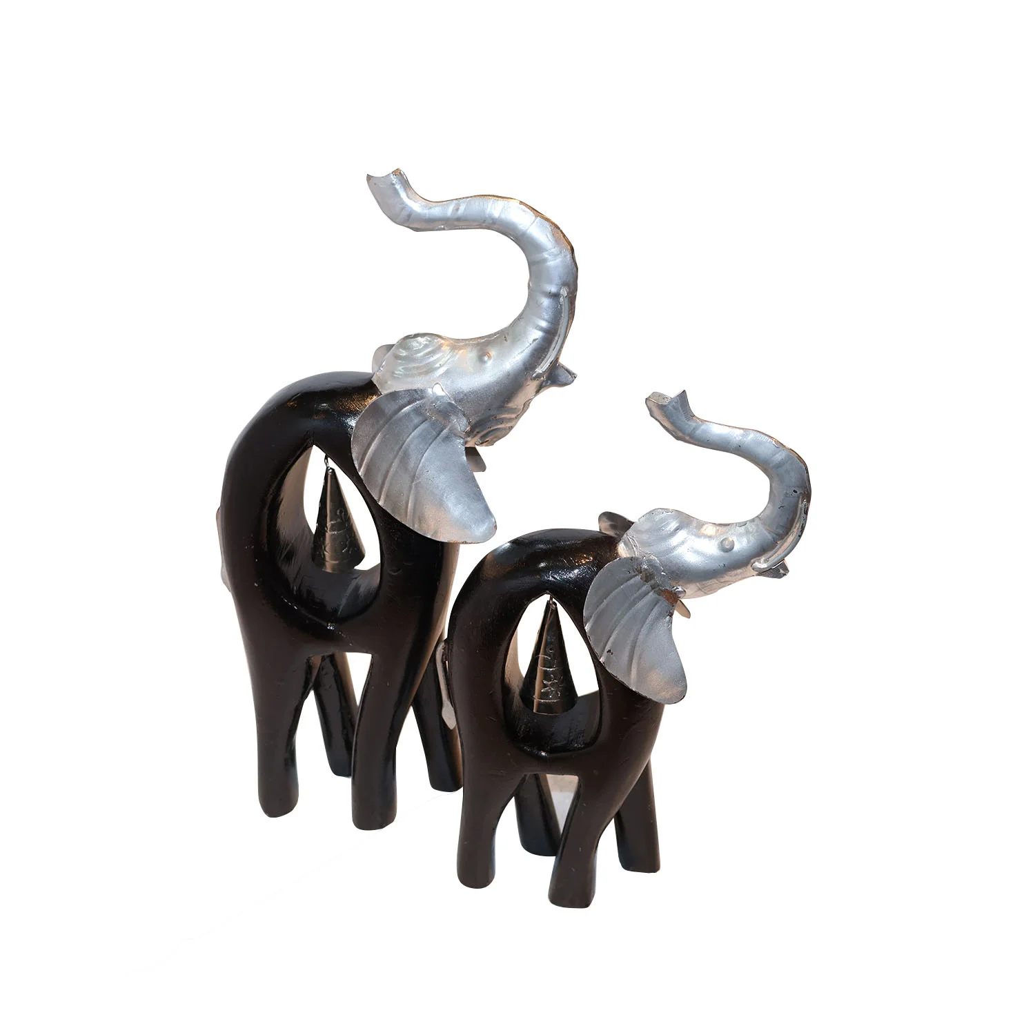 ArtistryBazaar 8"L x 3"W x 14"H inch handmade wooden & metal elephant figurine set, showcases for your home, made with care by local artisans, a perfect gift for home decor enthusiasts.