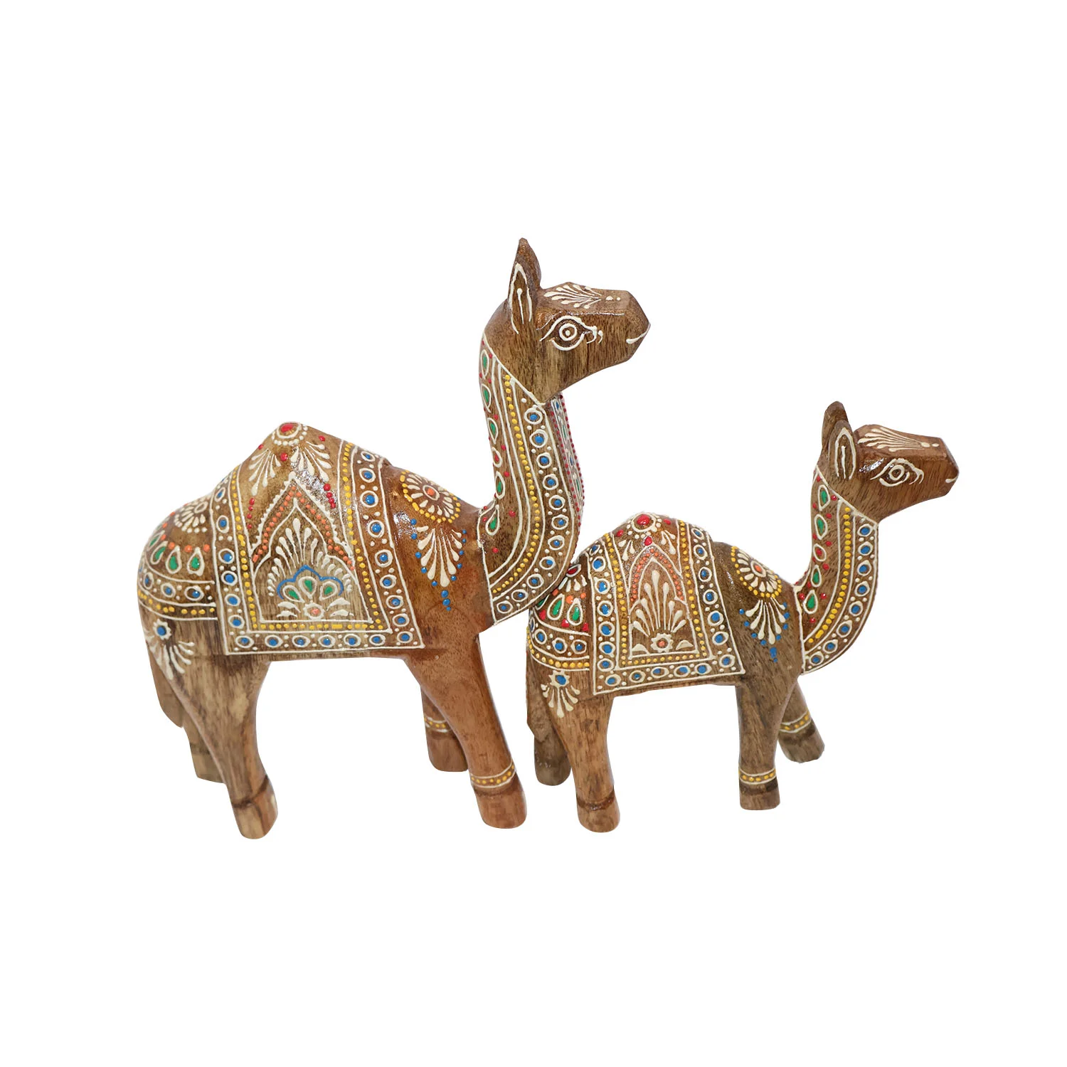 ArtistryBazaar 9"L x 3"W x 11"H inch pair of handmade wooden camel figurines, unique showpieces with bold details, great for any room of your home or any special event.