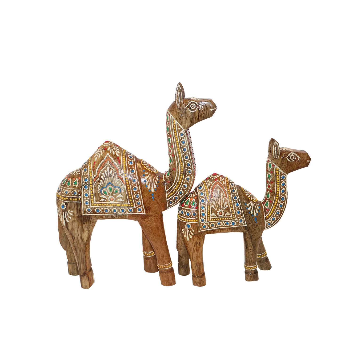 ArtistryBazaar 9"L x 3"W x 11"H inch pair of handmade wooden camel figurines, unique showpieces with bold details, great for any room of your home or any special event.