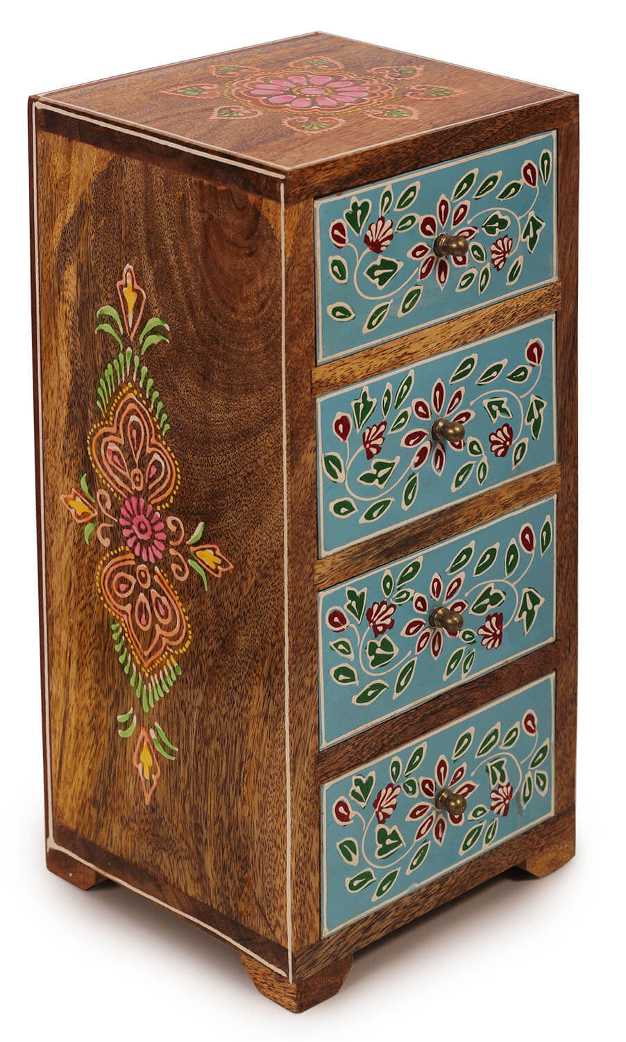 ArtistryBazaar Handmade 4-Drawer Desk Organizer - Vintage Wooden Storage Box w/4 Wide Storage hand-painted Drawers - Rustic Shelf Drawer - Home Office Desk Organizers and Accessories - Multilevel Wood Table Top Desk Drawer Organizer