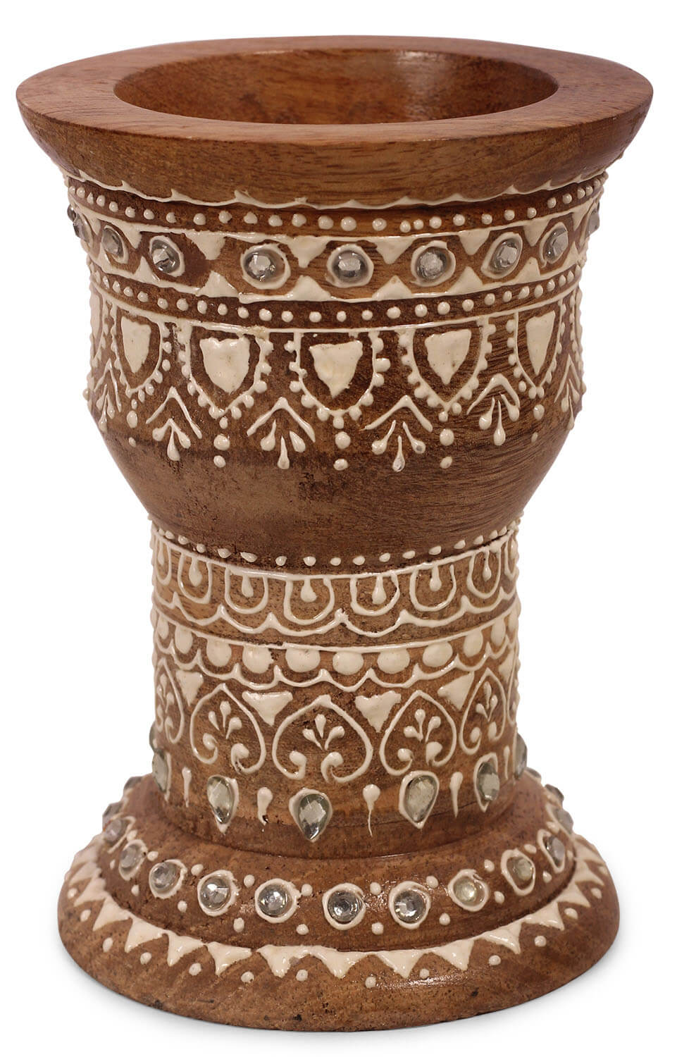 ArtistryBazaar Handmade 3.6" W X 5.5" H Wooden cone-painted Indian Candle Stand/ holder for christmas decoration, dinner,home décor and tabletop decoration