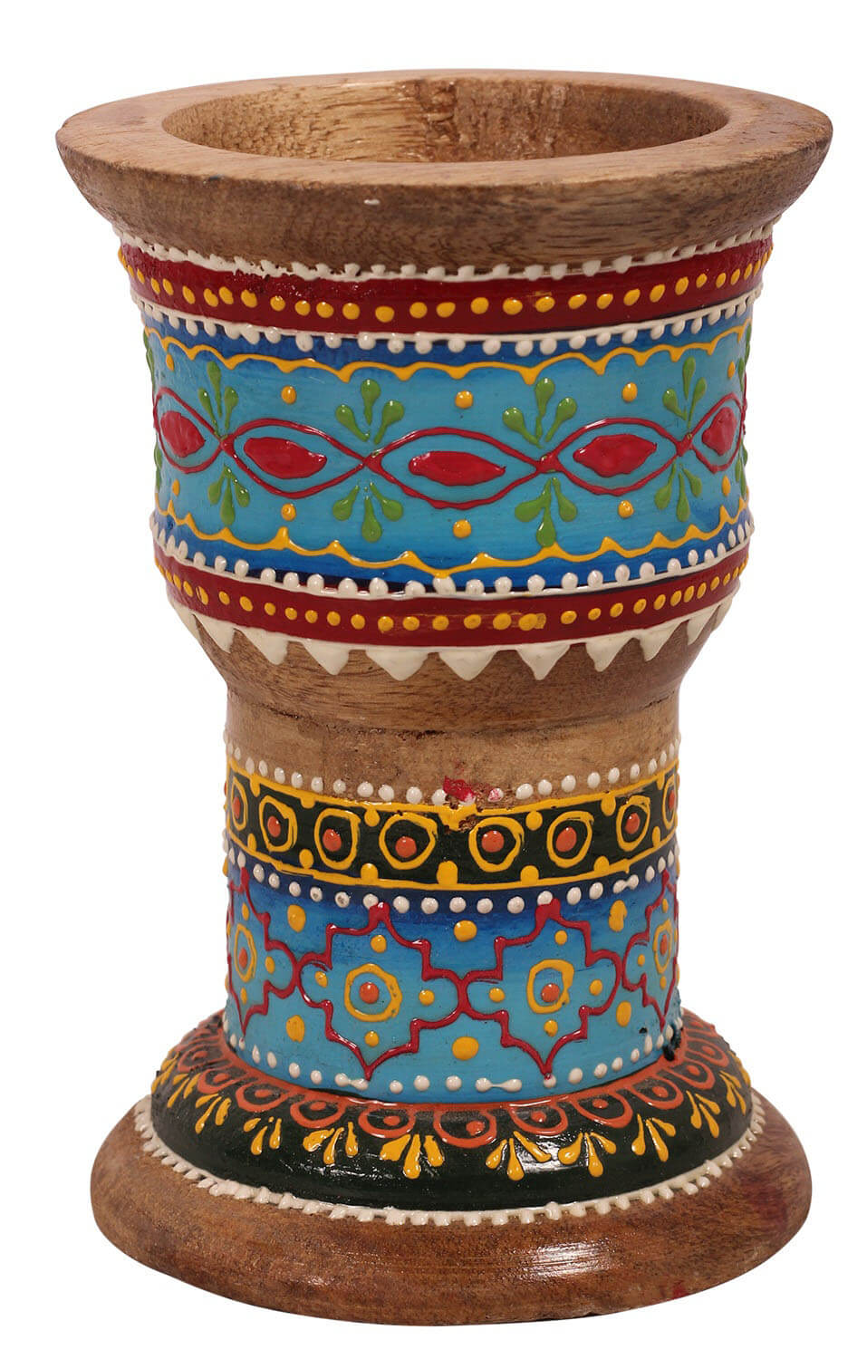 ArtistryBazaar Handmade 3.6" W X 5.5" H Wooden cone-painted colourful Indian Candle Stand/ holder for christmas decoration, dinner,home décor and tabletop decoration