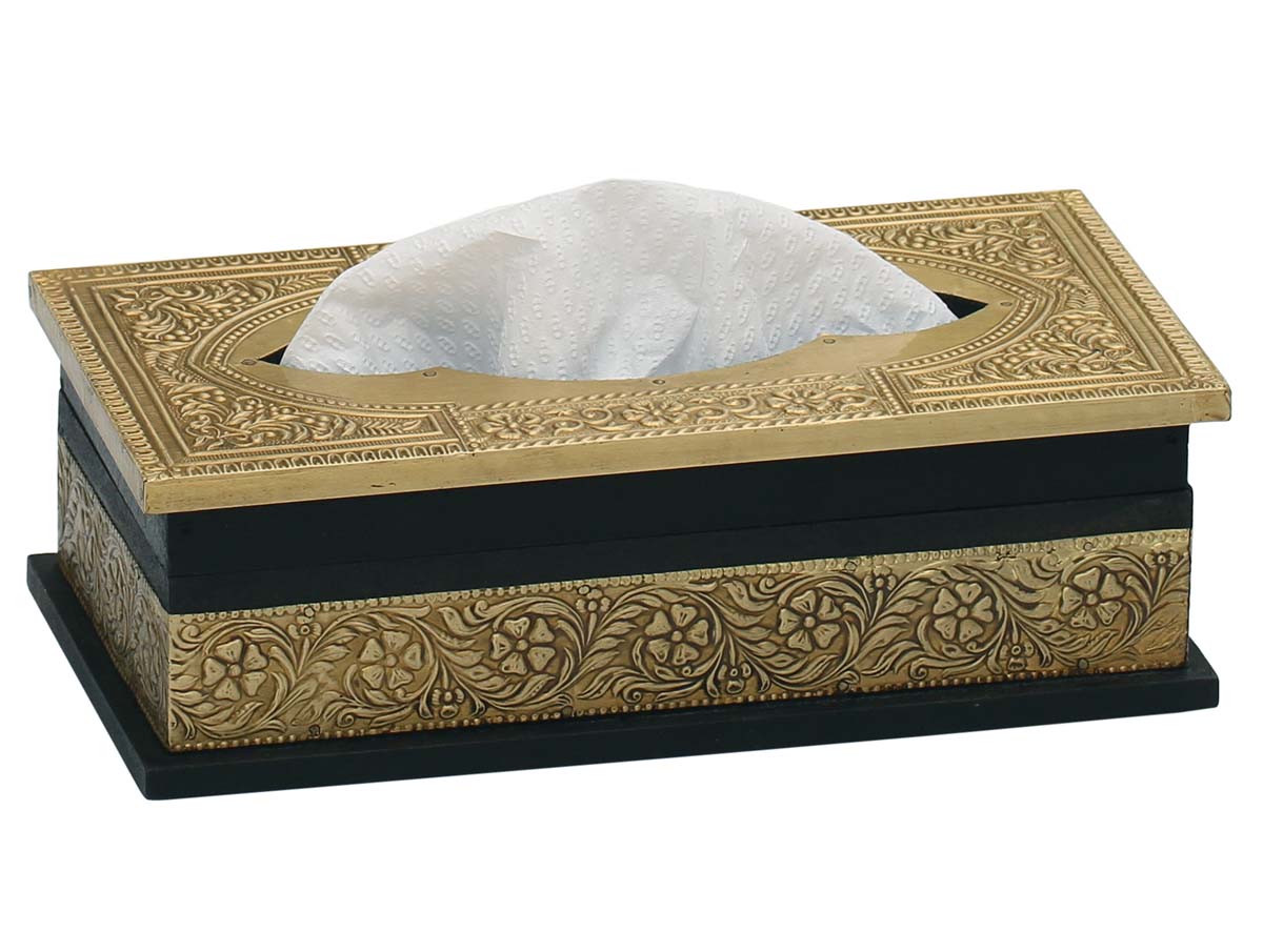 Buy in Bulk Wholesale - Tissue Box/Dispenser Handmade Rectangular In Wood & Embossed Metal Sheet - Dining Table Accessory/Living Room Decor