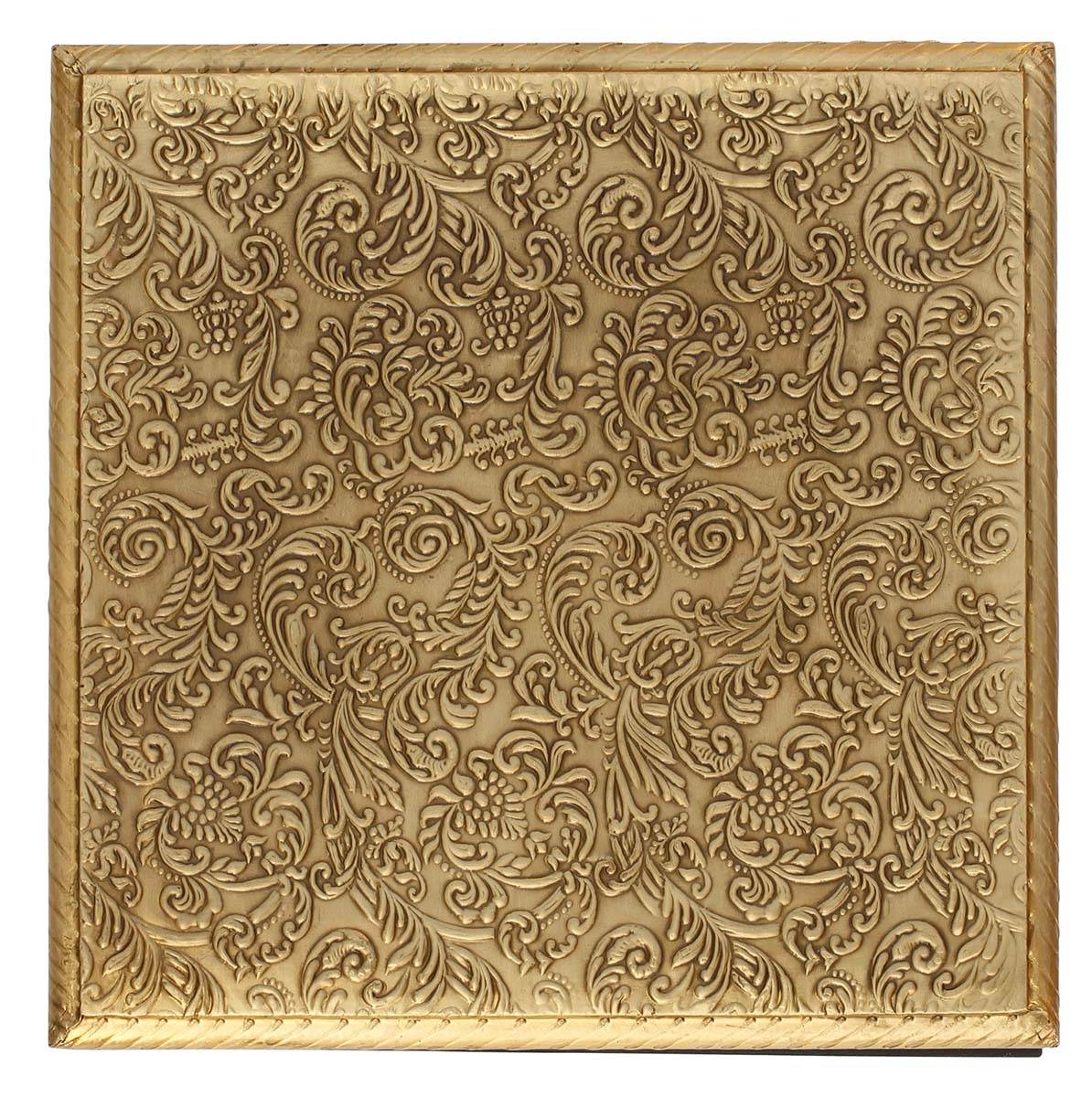 Wholesale Decorative Wooden Jewelry Box With Brass Sheet Embossing - Bulk Buy 8x8x2” Trinket Box/Keepsake Box With Floral & Vines Motif Patterns