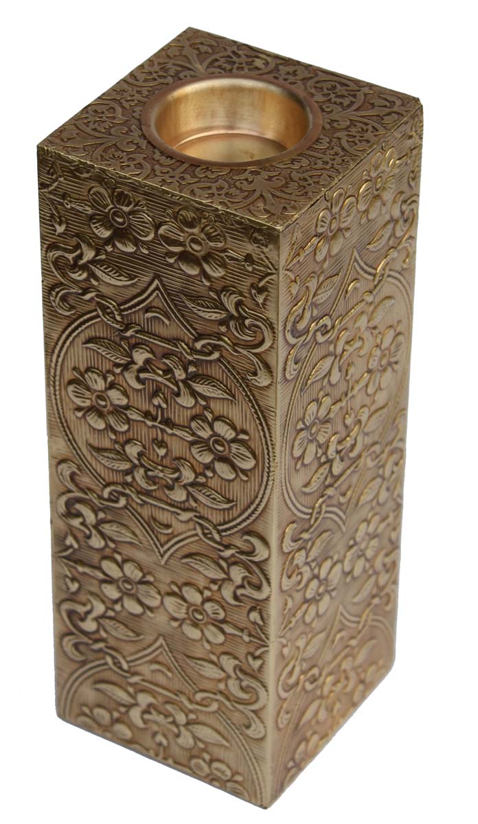Buy in Bulk Wholesale - 6" Tea light Holder - Golden Floral Pillar Shaped Candle Stand/Handmade Decorative Votive Holder - Party Decorations & Housewarming Gifts