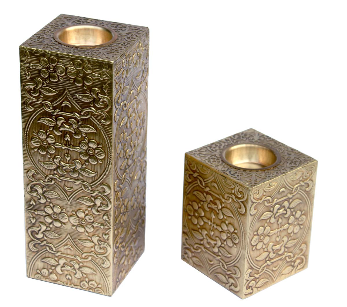 Buy in Bulk Wholesale - 6" Tea light Holder - Golden Floral Pillar Shaped Candle Stand/Handmade Decorative Votive Holder - Party Decorations & Housewarming Gifts