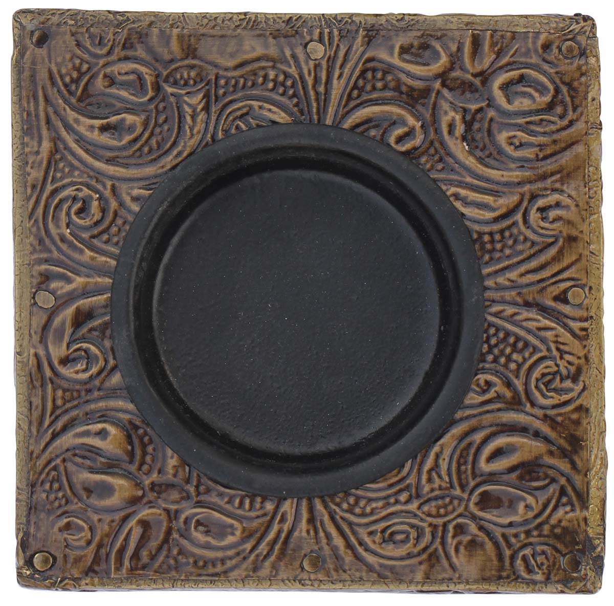Buy in Bulk Wholesale - 4" Tealight Candle Holder/Pillar Candle Stand Handmade in Wood with Floral Design Brass Sheet Cladding - Table Centerpiece Decor