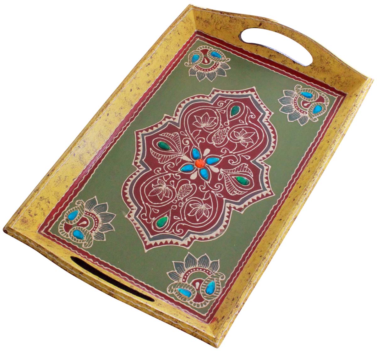 Buy in Bulk Wholesale Wooden Decorative Tray - 16 x 10 Inch Hand Painted Antique-Look Serving Tray - Table Decor Centerpieces - Kitchen & Table Decor Accessories
