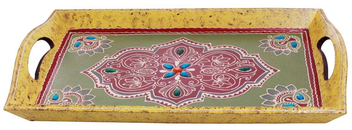 Buy in Bulk Wholesale Wooden Decorative Tray - 16 x 10 Inch Hand Painted Antique-Look Serving Tray - Table Decor Centerpieces - Kitchen & Table Decor Accessories