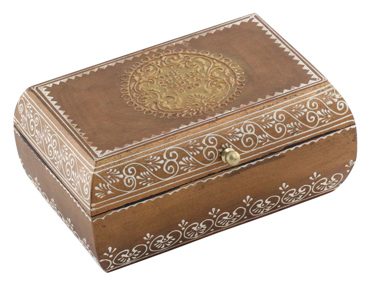 Wholesale 8 x 5” Wooden Vintage Look Jewelry Box in Bulk - Handmade Rectangular Wood Jewelry Box/Trinket Box/Keepsake Box with Cone Painting Art - Antique-Look Accessory Holders/Boxes from India
