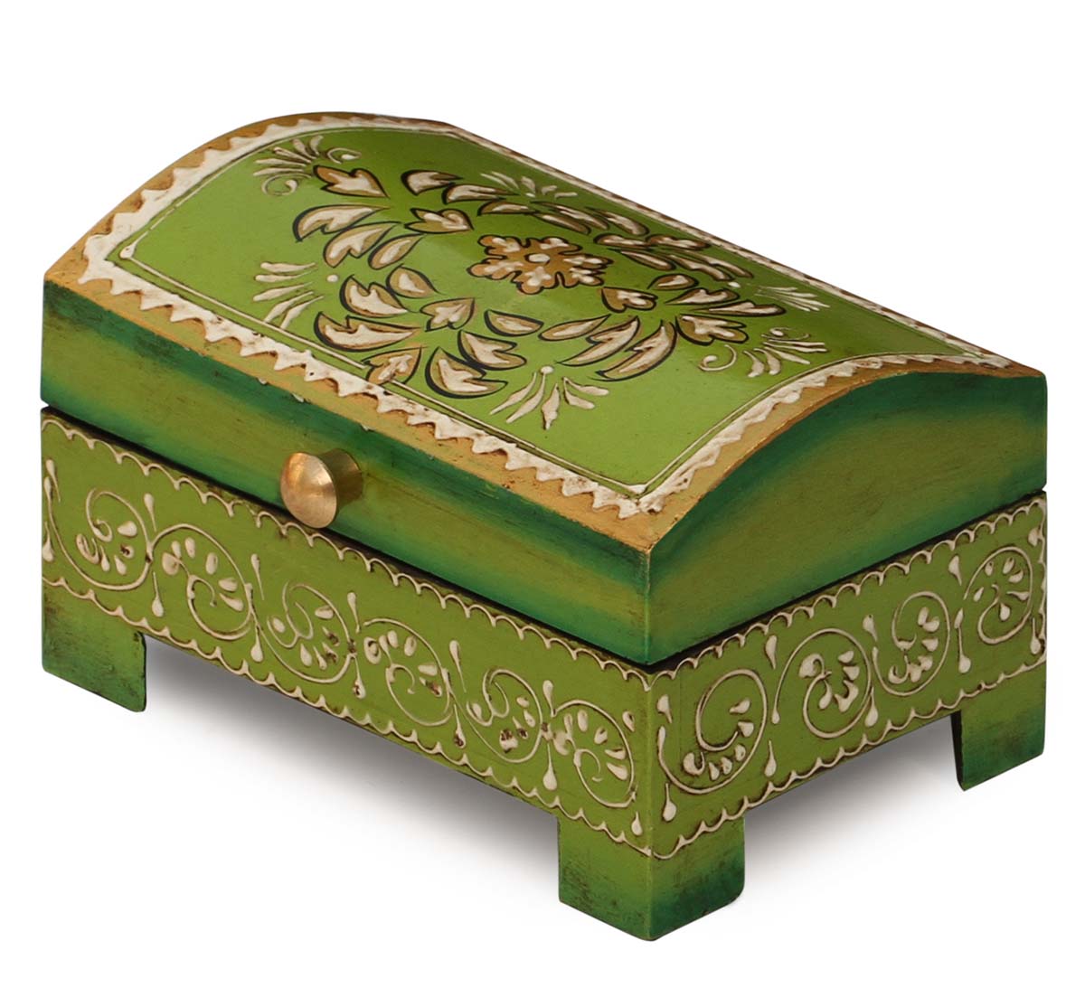 Wholesale Wooden Green Jewelry Box - Bulk Buy Handmade Wood Storage Box/Keepsake Box/Trinket Box with Cone Painting - Wooden Jewelry Box & Accessories from India