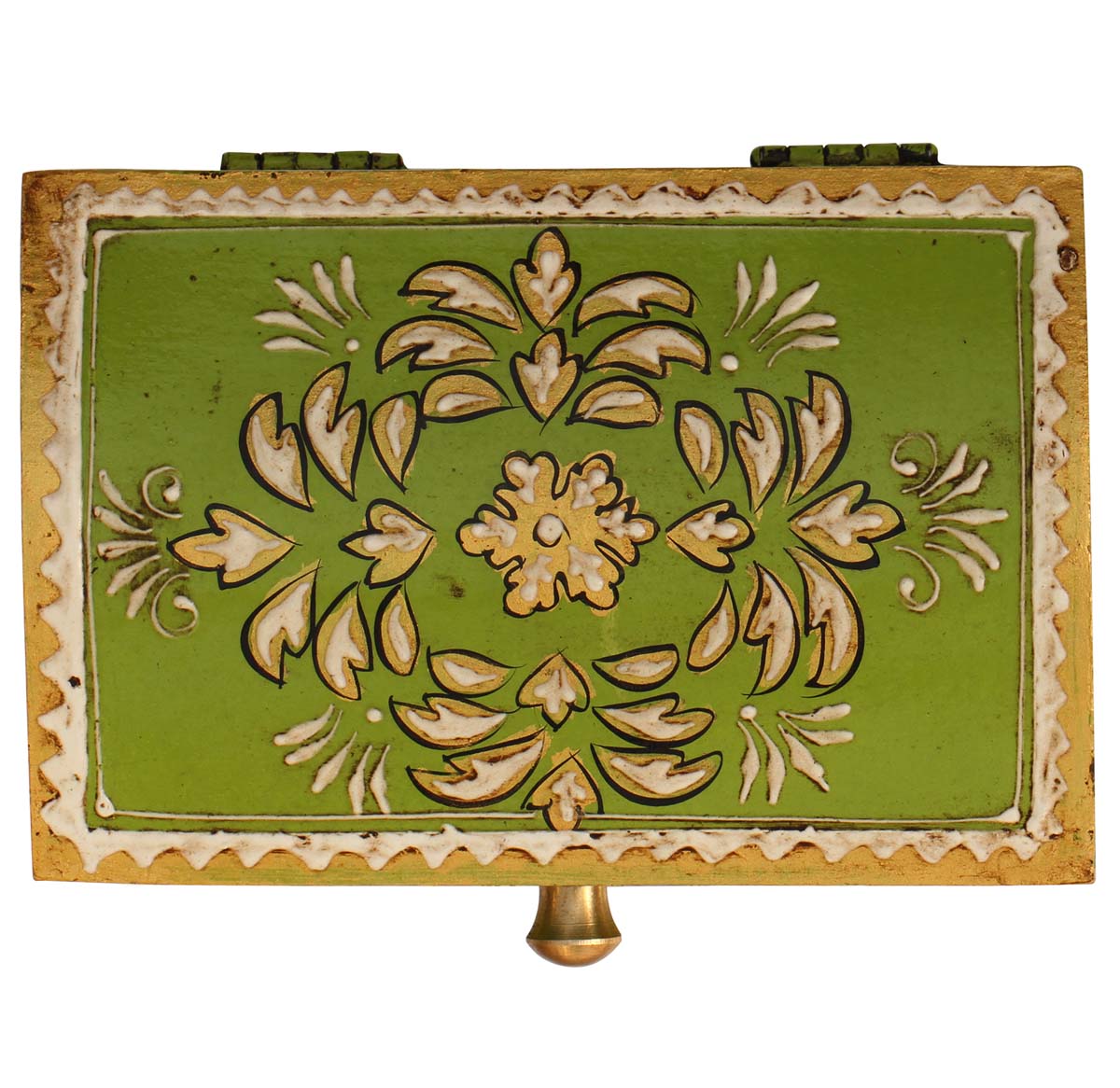 Wholesale Wooden Green Jewelry Box - Bulk Buy Handmade Wood Storage Box/Keepsake Box/Trinket Box with Cone Painting - Wooden Jewelry Box & Accessories from India