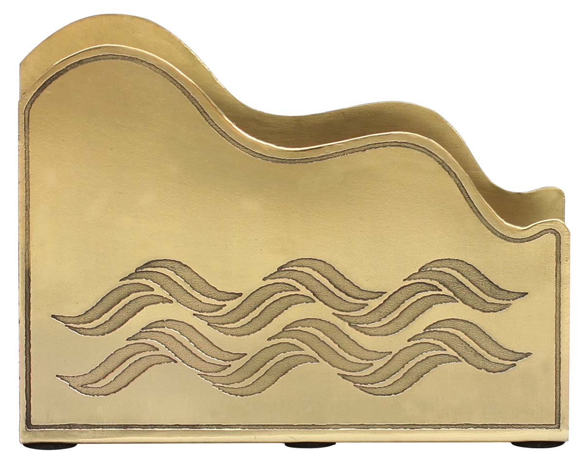 Bulk Wholesale Napkin Holder in Iron with Brass Color Finish – 2” Handmade Tissue / Mail Holder with Etching of Wavy Pattern – Rich-Look Dining-Table Accessory from India