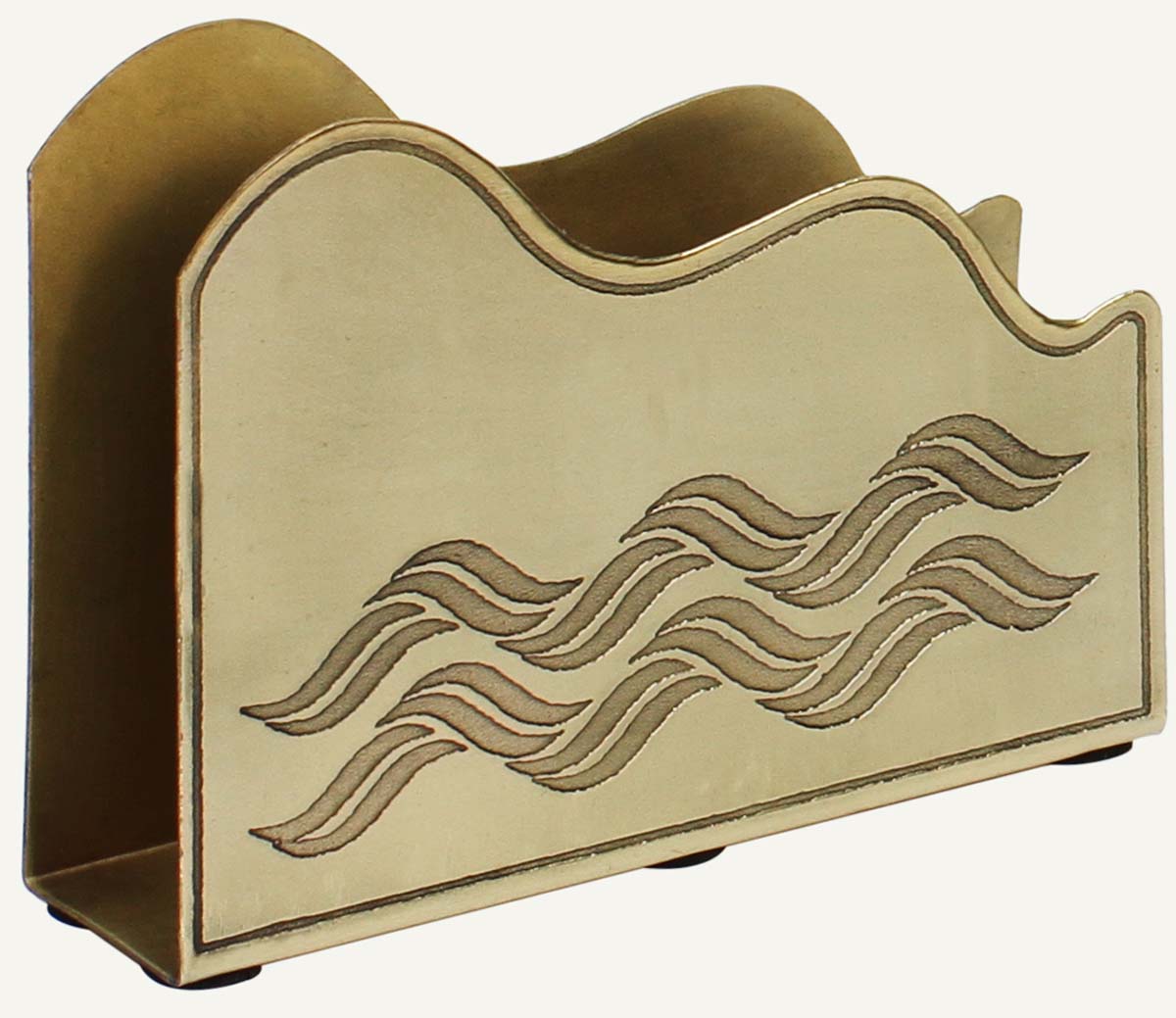 Bulk Wholesale Napkin Holder in Iron with Brass Color Finish – 2” Handmade Tissue / Mail Holder with Etching of Wavy Pattern – Rich-Look Dining-Table Accessory from India