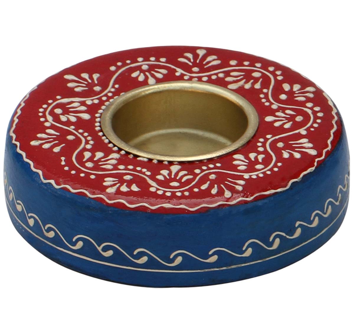 Bulk Wholesale Candle Holder in Compressed Wood – Hand-Carved 4.1” Tea-Light Stand Hand-Painted in Bright Colors – Ethnic-Look Home Décor from India