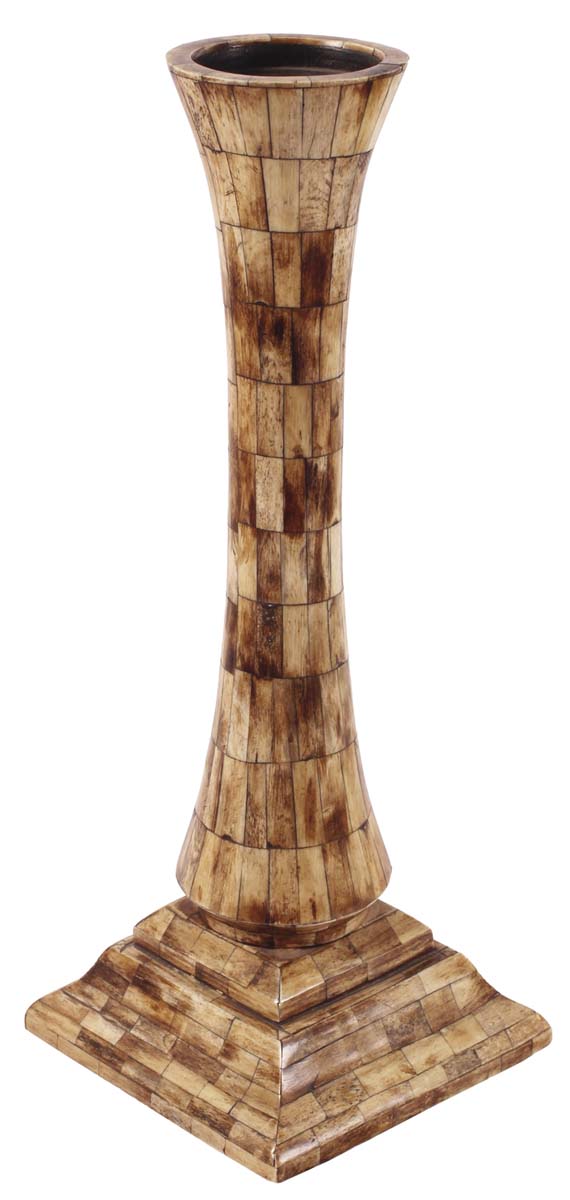 18” Decorative Candle-Stand in Natural Bone & Wood - Textured Bone Color - Tea-Light Stand in Antique-Look - Home Decor - Buy in Bulk Wholesale