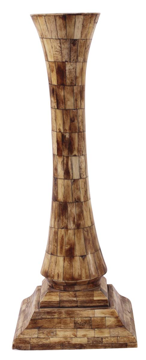 18” Decorative Candle-Stand in Natural Bone & Wood - Textured Bone Color - Tea-Light Stand in Antique-Look - Home Decor - Buy in Bulk Wholesale