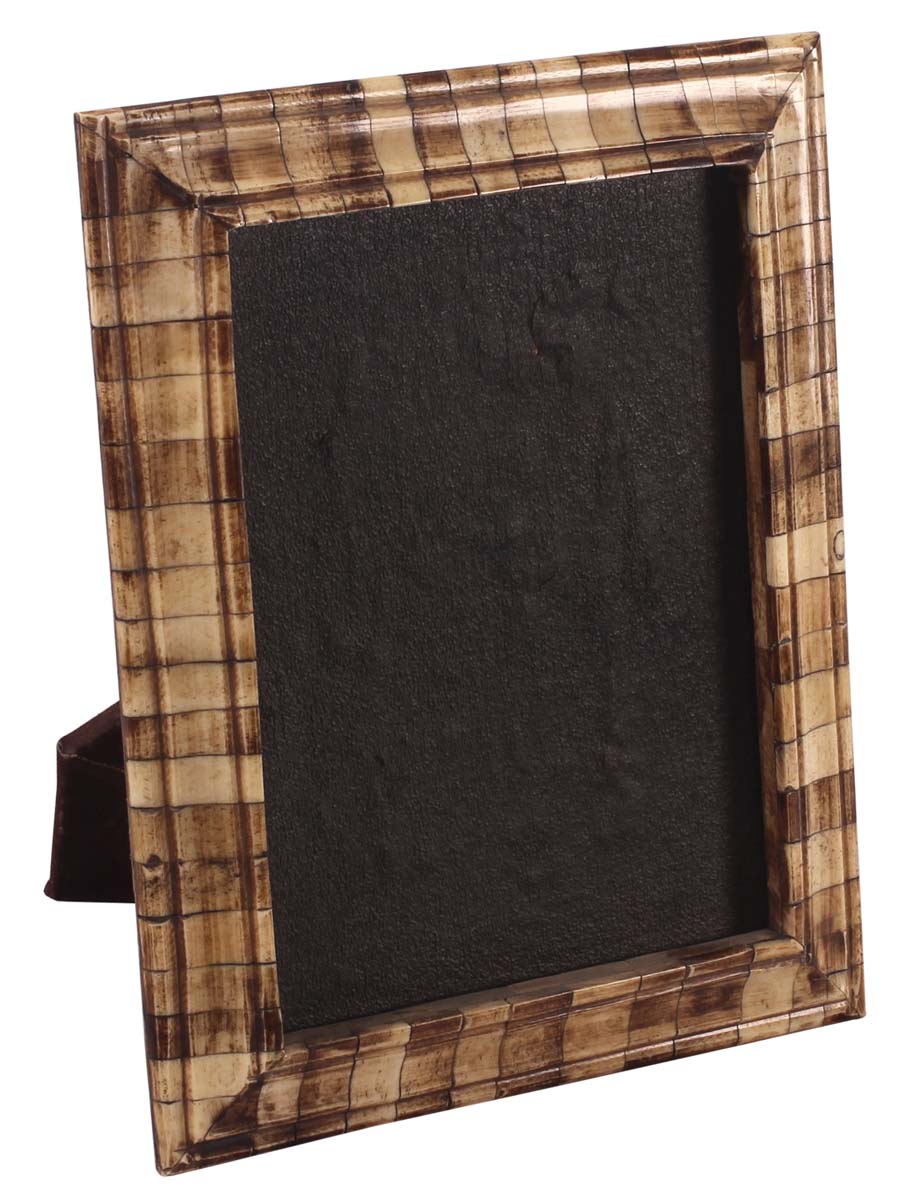 6x8 Chequered Photo-Frame / Picture Holder in Natural Bone & Mango-Wood - Light & Dark-Brown - Home Decor - Buy in Bulk Wholesale
