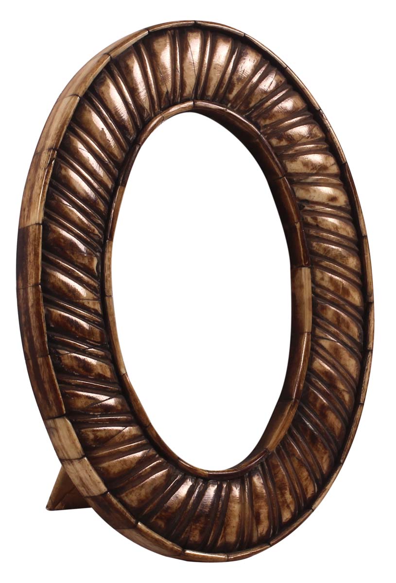 3.5x5.5 Oval Photo-Frame / Picture Holder in Natural-Bone & Mango-Wood - Textured Bone Color - Antique-Look Home Decor - Buy in Bulk Wholesale
