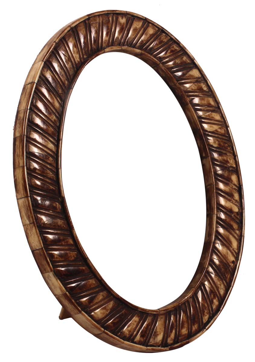 6x8.5 Oval Photo-Frame / Picture Holder in Natural-Bone & Mango-Wood - Textured Bone Color - Antique-Look Home Decor - Buy in Bulk Wholesale