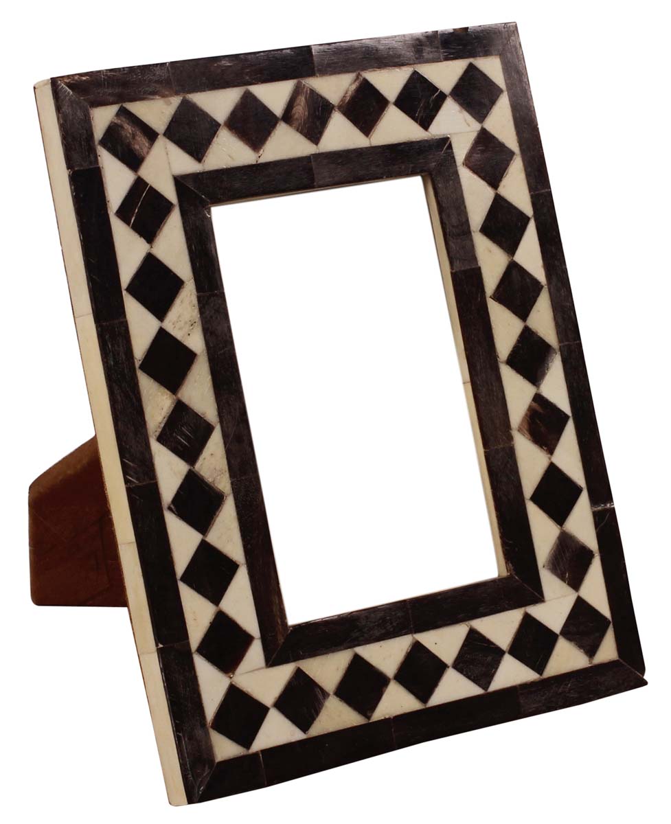 3x4.5 Geometric Photo-Frame / Picture Holder in Natural-Bone & Mango-Wood - Black & Off-White - Antique-Look Home Decor - Buy in Bulk Wholesale