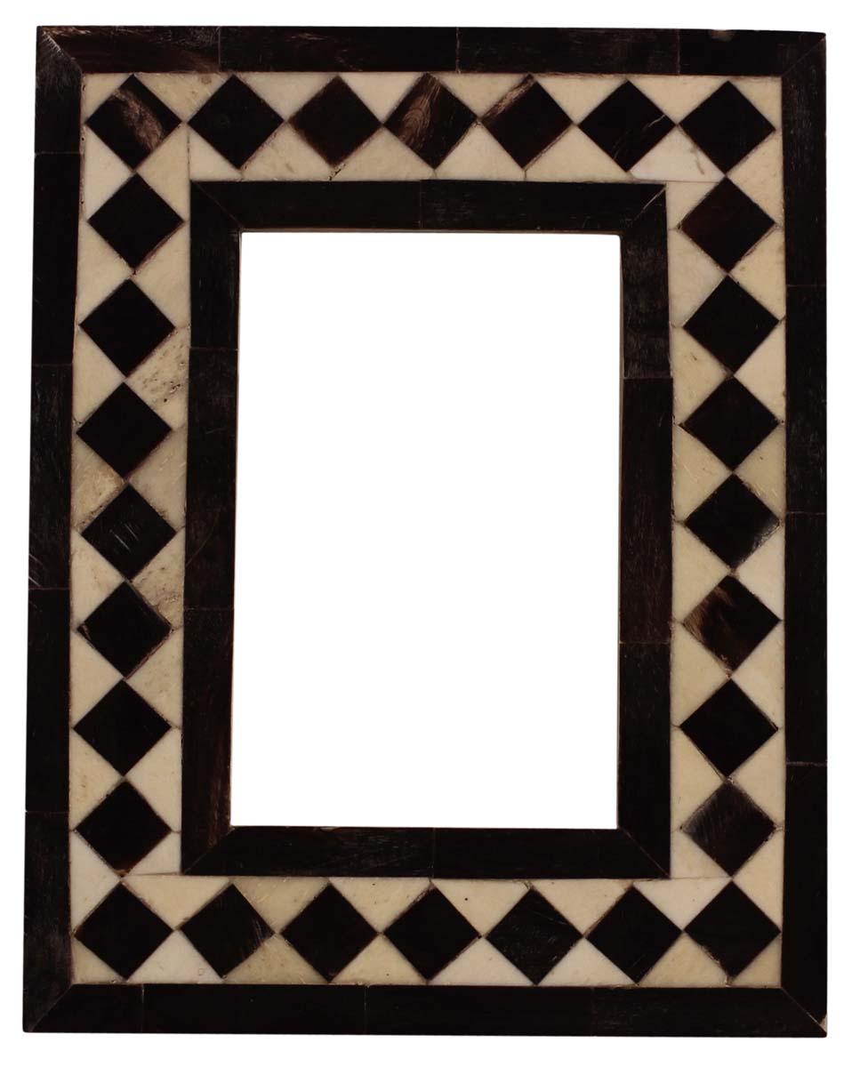 3x4.5 Geometric Photo-Frame / Picture Holder in Natural-Bone & Mango-Wood - Black & Off-White - Antique-Look Home Decor - Buy in Bulk Wholesale
